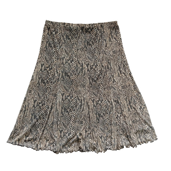 Vintage 90s Snake Print Micro Mesh Midi Skirt Size L Pull On Reptile Cabbage Hem - Picture 1 of 6